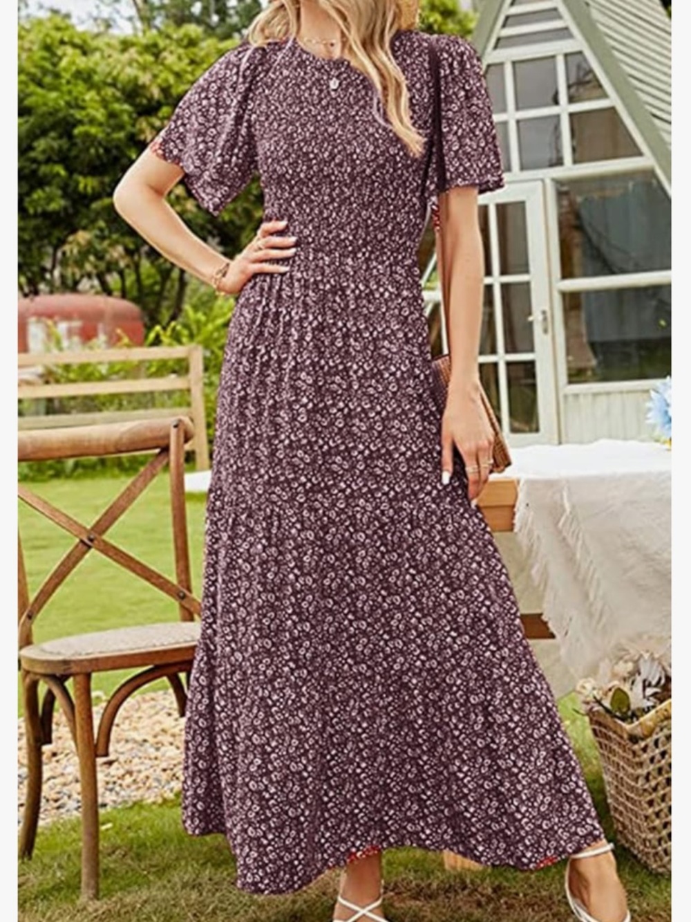 PRETTYGARDEN Women's Casual Flutter Short Sleeve Boho Floral Maxi Dress